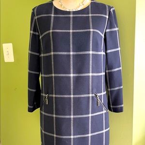 Phase Eight 🇬🇧Navy/White Sheath Dress.  UK12/US8 Lined Career MIDI-Dress